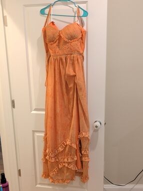 Orange Ruffle Maxi Dress with Corset Bodice